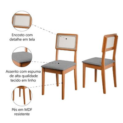 Conjunto 2 Cadeiras Encosto Em Tela Sala De Jantar Santiago Dobuê Madeirado / Cinza