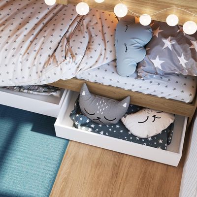 Cama Beliche Infantil Bicama 2,32m Escada Nichos Gavetas Aveiro com Branco