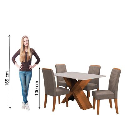 Conjunto Mesa de Jantar 1,36m Grécia com Tampo de Vidro 4 Cadeiras Creta - Dobuê - Madeirado/Mascavo