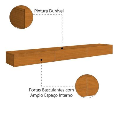 Rack Suspenso Para Painel Ou Até 75 Polegadas 3 Portas 1,54m Egeo Edn Madeirado