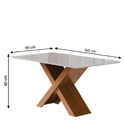 Conjunto De Mesa Sala De Jantar Tampo Com Vidro 1,60m 6 Cadeiras Grécia Dobuê Madeirado/mascavo