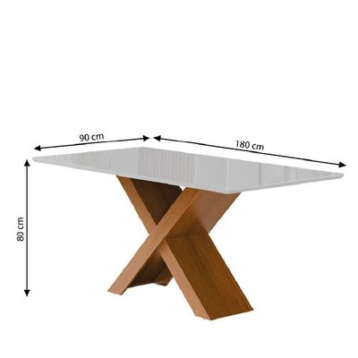 Conjunto De Mesa Sala De Jantar Tampo Com Vidro 1,80m Grécia 6 Cadeiras Dobuê Madeirado / Bege