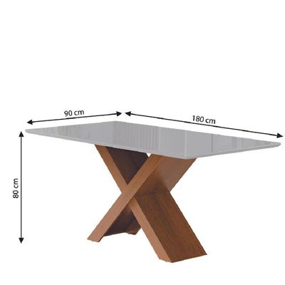 Conjunto de Mesa de Jantar com Tampo de Vidro 1,80m e 6 Cadeiras Grécia Dobuê – Madeirado/Grafite