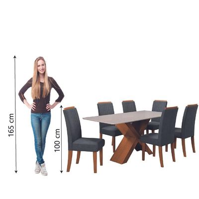 Conjunto de Mesa de Jantar com Tampo de Vidro 1,80m e 6 Cadeiras Grécia Dobuê – Madeirado/Grafite