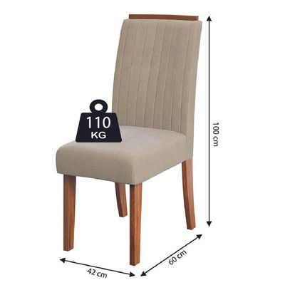 Conjunto De Mesa Sala De Jantar Ripada Tampo Com Vidro Santiago 1,80m 6 Cadeiras Grécia Dobuê Madeirado / Bege