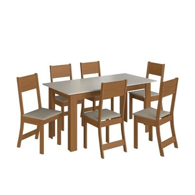 Conjunto Sala De Jantar Fidelitá Veneza Com 6 Cadeiras Freijó/off-white Assento Bege