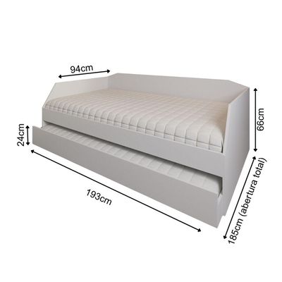Sofá Cama Solteiro Duo Com Cama Auxiliar Em Mdf Reforçado 15mm Branco