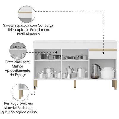 Balcão Gabinete De Cozinha 3 Portas 1 Gaveta  Paraná