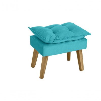 Kit 02 Poltrona/cadeira Decorativa E Puff Glamour Com Pés Quadrado Azul Turquesa