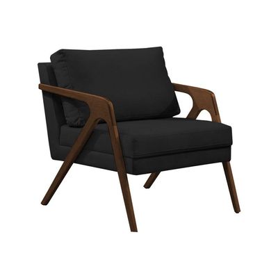 Kit 2 Poltronas Mona Monique Luxo Base Madeira Maciça Mel Veludo Preto