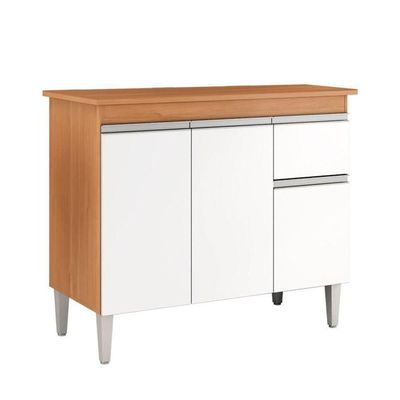 Balcão De Cozinha Tatiane 100cm 3 Portas 1 Gaveta Com Tampo Amêndoa/Branco