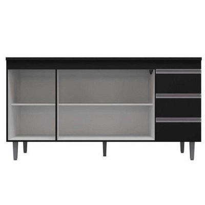 Balcão De Cozinha Andréia 150cm 3 Portas 3 Gavetas Com Tampo - Ajl Móveis Amêndoa Preto
