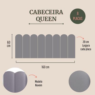 Cabeceira Queen Kit 8 Placas Modelo Nuvem - Courino Cinza