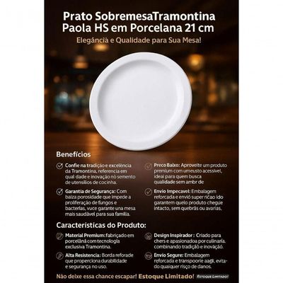 Jogo 2 Pratos Sobremesa Laura Iguaçu Porcelana 21 Cm - Tramontina