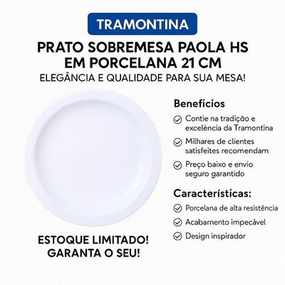 Prato Sobremesa Laura Iguaçu Porcelana 21 Cm - Tramontina