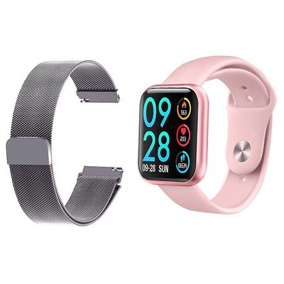 Kit 1 Relógio Smartwatch Rosa Ios + 1 Pulseira Prata