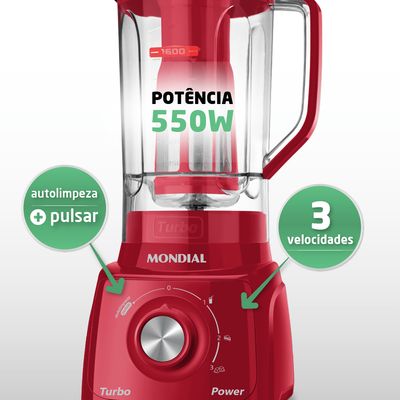 Liquidificador Turbo Power Mondial Vermelho 550W L-99 FR 110