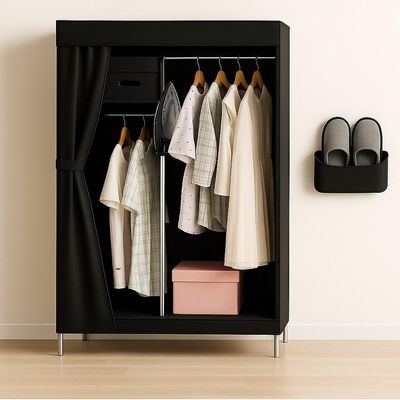 Guarda Roupa Portatil Cabideiro Prateleira Mini Sapateira Organizador Caixas Camping Armario Preto