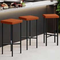 Banqueta Alta Bar Cozinha Sala De Jantar Preto Stella L02 Tecido Terracota - Lyam Decor
