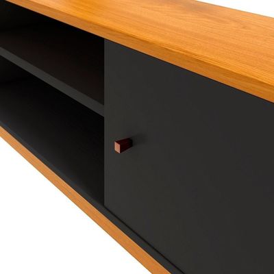 Rack Tv 75 Polegadas Com 2 Portas E Prateleira Riviera - Preto E Cedro