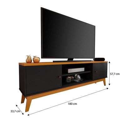Rack Tv 75 Polegadas Com 2 Portas E Prateleira Riviera - Preto E Cedro