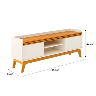 Rack Tv Ripado 50 Polegadas Com 2 Portas Monaco - Off White E Cedro