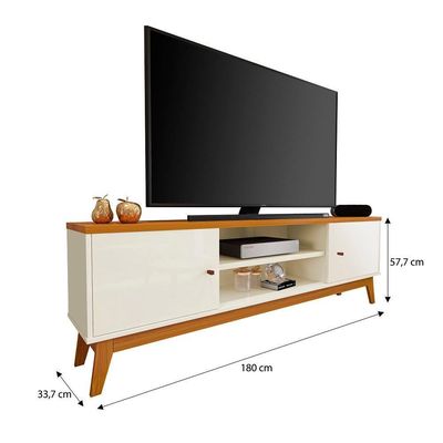 Rack Tv 75 Polegadas Com 2 Portas E Prateleira Riviera - Off White E Cedro
