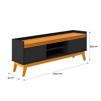 Rack Tv Ripado 50 Polegadas Com 2 Portas Monaco - Preto E Cedro