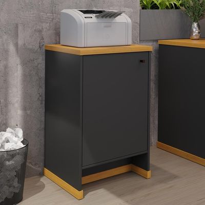Balcão Baixo Com Porta E Prateleira Para Escritório Verbena - Preto E Naturale