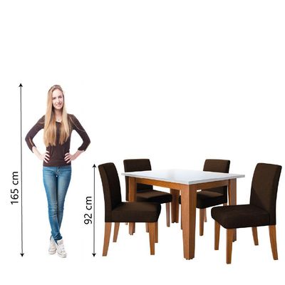 Conjunto Sala De Jantar Mesa Miami 1,20m 4 Cadeiras Trieste Dobuê Madeirado Chocolate