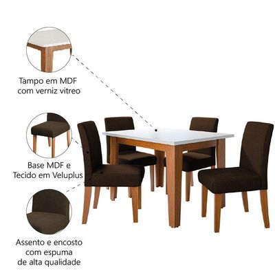 Conjunto Sala De Jantar Mesa Miami 1,20m 4 Cadeiras Trieste Dobuê Madeirado Chocolate