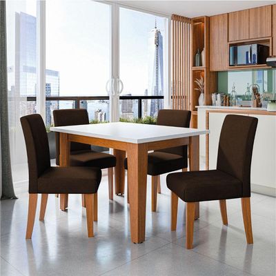 Conjunto Sala De Jantar Mesa Miami 1,20m 4 Cadeiras Trieste Dobuê Madeirado Chocolate