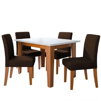 Conjunto Sala De Jantar Mesa Miami 1,20m 4 Cadeiras Trieste Dobuê Madeirado Chocolate