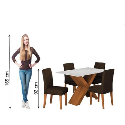 Conjunto De Mesa Sala De Jantar Tampo Com Vidro 1,36m Grécia 4 Cadeiras Trieste Dobuê Madeirado/chocolate