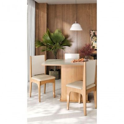 Conjunto De Mesa De Jantar Moderna Com 4 Cadeiras Estofadas Mel Off