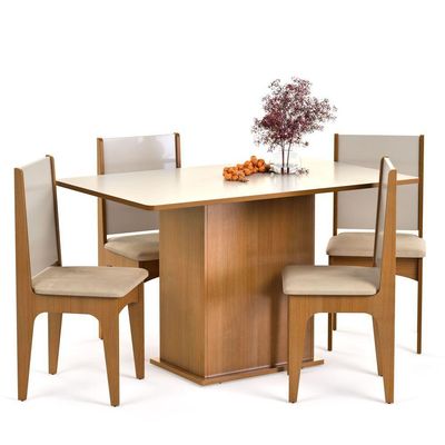 Conjunto De Mesa De Jantar Moderna Com 4 Cadeiras Estofadas Mel Off