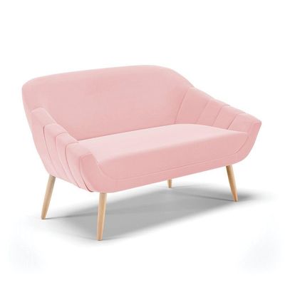 Namoradeira 02 Lugares Suede Rosa Bebê Pés Palito Natural