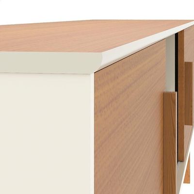 Rack Tv 65 Polegadas 2 Portas E Puxador De Madeira Colorado - Off White E Cedro