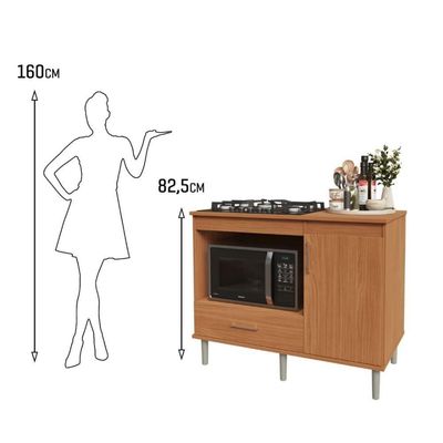 Balcão Para Cooktop Turim - 1,05m 5 Bocas 1 Nicho Com 1 Porta 1 Gaveta Nature - Movelove Nature