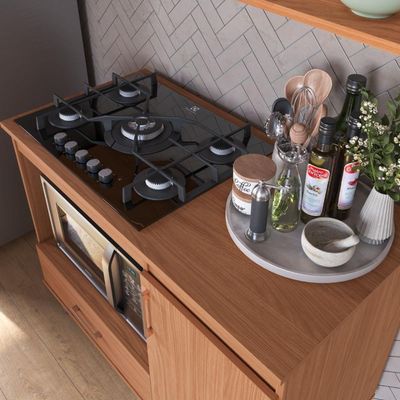 Balcão Para Cooktop Turim - 1,05m 5 Bocas 1 Nicho Com 1 Porta 1 Gaveta Nature - Movelove Nature