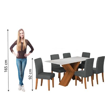 Conjunto De Mesa Sala De Jantar Tampo Com Vidro 1,80m Grécia 6 Cadeiras Trieste Dobuê Madeirado/grafite