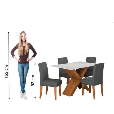 Conjunto De Mesa Sala De Jantar Tampo Com Vidro 1,36m Grécia 4 Cadeiras Trieste Dobuê Madeirado Grafite