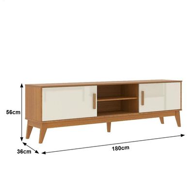 Rack Tv 65 Polegadas 2 Portas E Puxador De Madeira Colorado - Cedro E Off White