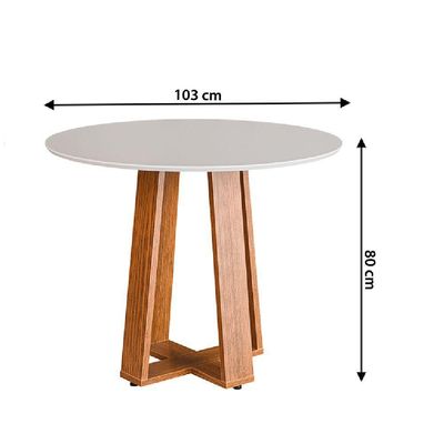 Conjunto Sala De Jantar Mesa Athenas Redonda 4 Cadeiras Santiago Dobuê Madeirado Off White