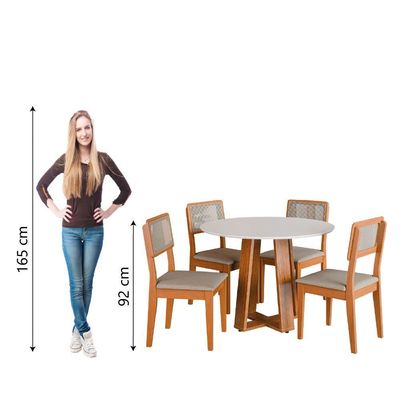 Conjunto Sala De Jantar Mesa Athenas Redonda 4 Cadeiras Santiago Dobuê Madeirado Off White