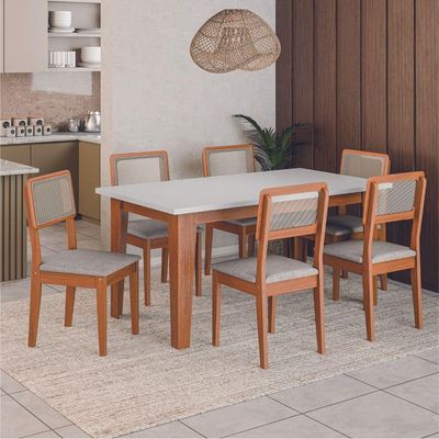 Conjunto Sala De Jantar Mesa Miami 1,60m 6 Cadeiras Santiago Dobuê Madeirado / Off White