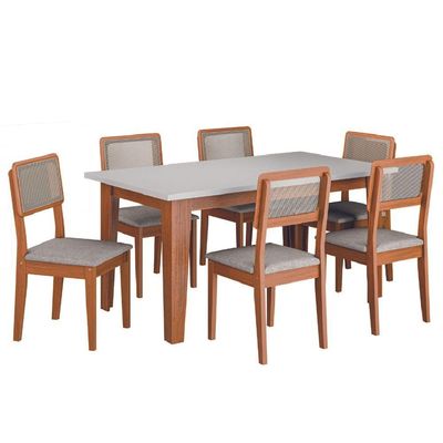 Conjunto Sala De Jantar Mesa Miami 1,60m 6 Cadeiras Santiago Dobuê Madeirado / Off White