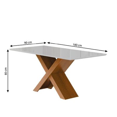 Conjunto De Mesa Sala De Jantar Tampo Com Vidro 1,80m Grécia 6 Cadeiras Santiago Dobuê off White