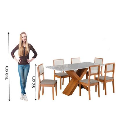 Conjunto De Mesa Sala De Jantar Tampo Com Vidro 1,80m Grécia 6 Cadeiras Santiago Dobuê off White
