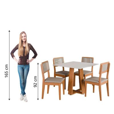 Conjunto Sala De Jantar Mesa Athenas Quadrada 4 Cadeiras Santiago Dobuê Madeirado Off White